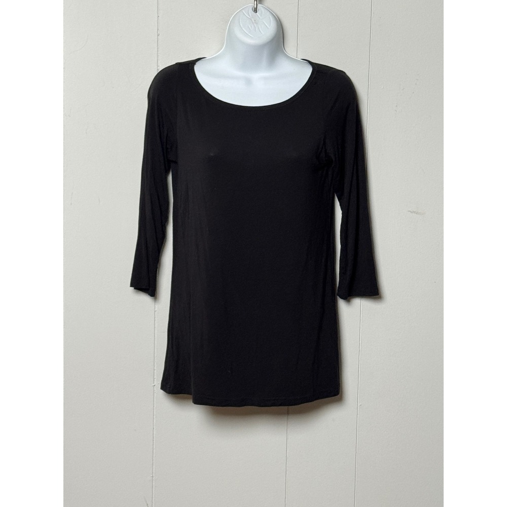YALA Women's Black Bamboo Viscose Jersey 3/4 Sleeve Scoop Neck Top Size Small